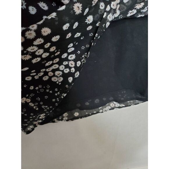 Karl Lagerfeld Paris Floral High Neck Key Hole Balloon Sleeve Semi Sheer Blouse - Picture 5 of 11